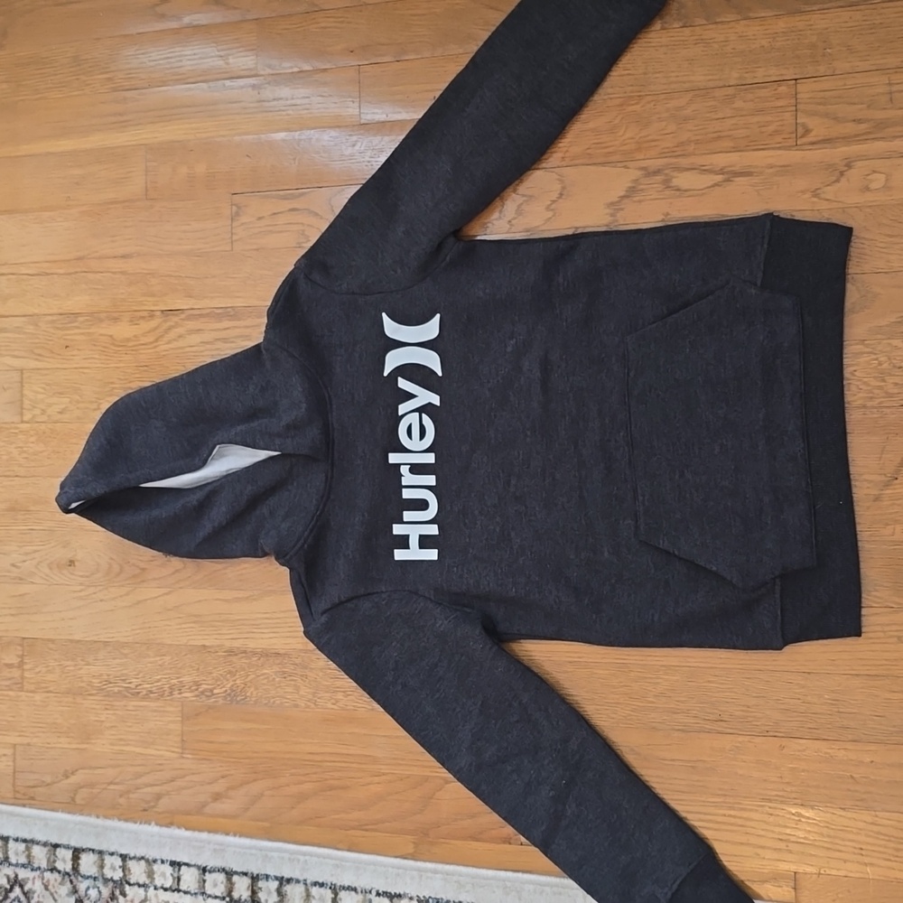 HURLEY BRAND SIGNATURE BOYS DARK GRAY PULLOVER HOODIE SIZE SMALL
